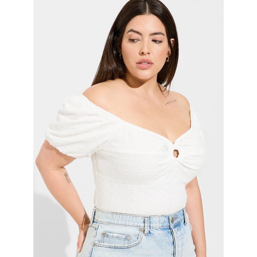 Torrid Eyelet Cotton Keyhole Off Shoulder Crop Top